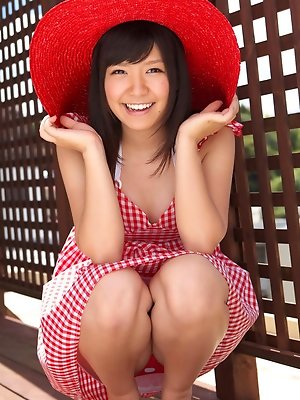Ayana Tanigaki Asian shows pussy and ass in red panty under dress